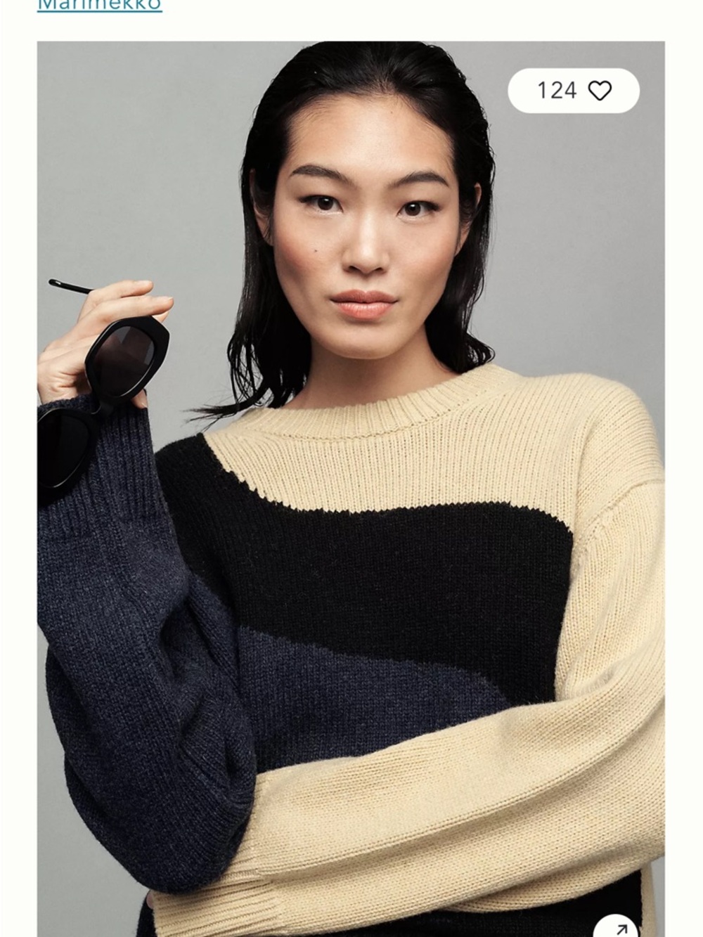 Marimekko Colorblock Crewneck Sweater in Cream, Black & Navy